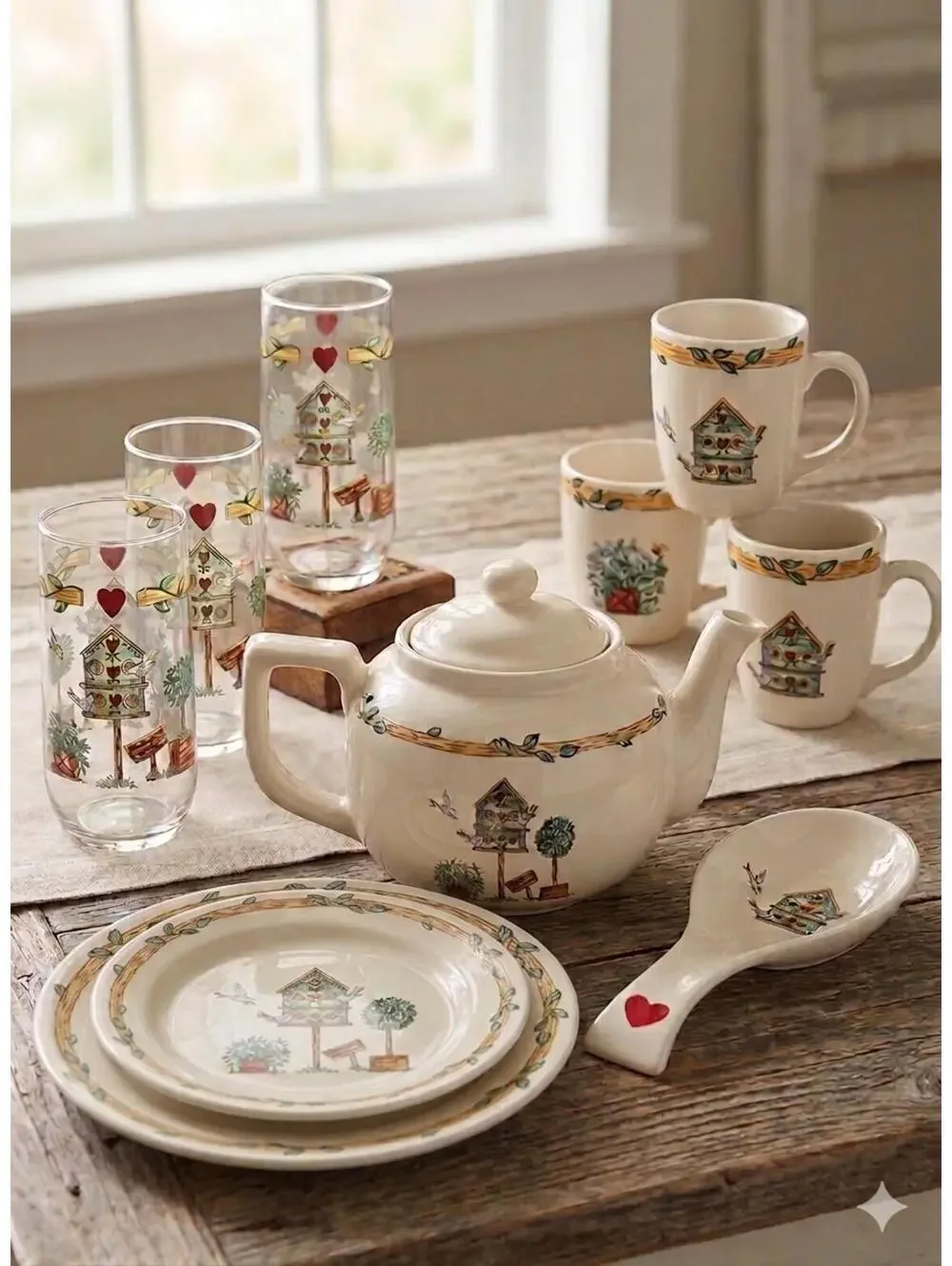 Set of 3 Thomson Pottery Birdhouse Dinner Plate 10.25